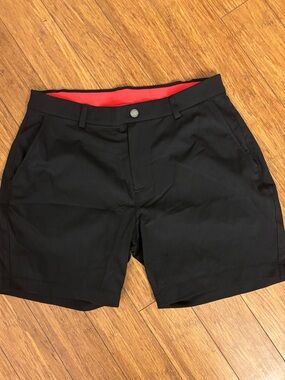 Redvanly Men's Black Performance golf Shorts Red Waistband washed never worn.